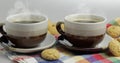 Cookie and two cups of coffee. Kruidnoten, pepernoten, strooigoed