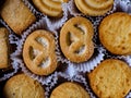 Cookie in the white ruffled paper Royalty Free Stock Photo