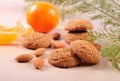 Cookies with almond and tangerins Royalty Free Stock Photo