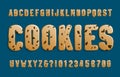 Cookies alphabet font. Cookie letters and numbers with chocolate chips.