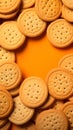 Cookies arranged on an orange surface, a tasteful and inviting presentation