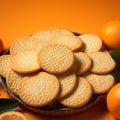 Cookies arranged on an orange surface, a tasteful and inviting presentation