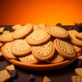 Cookies arranged on an orange surface, a tasteful and inviting presentation