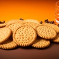Cookies arranged on an orange surface, a tasteful and inviting presentation