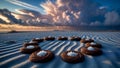 Delicious Chocolate Cookies on Sandy Beach at Sunset Royalty Free Stock Photo