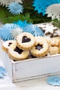Cookies on the background of a festive decoration. Rustic style Royalty Free Stock Photo
