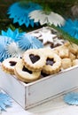 Cookies on the background of a festive decoration. Rustic style. Royalty Free Stock Photo