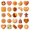 Cookies biscuit icons set, cartoon style Royalty Free Stock Photo