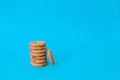 Cookies on blue background. oatmeal cookie with pieces chocolate