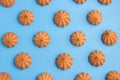 Cookies on blue background. Top view.