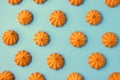 Cookies on blue background. Top view.