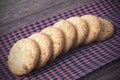 Cookies on borwn fabric Royalty Free Stock Photo