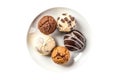 Cookies And Brownies Ice Cream On White Plate, On White Background Royalty Free Stock Photo