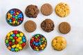 Cookies and chocolate candy balls on a white background Royalty Free Stock Photo