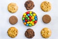 Cookies and chocolate candy balls on a white background Royalty Free Stock Photo