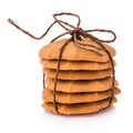 Cookies - Chocolate chip cookies stack tied with brown rope isolated on white background. Clipping path included. Royalty Free Stock Photo