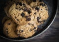 Cookies with chocolate  morning  home   cuisine  a dark background Royalty Free Stock Photo