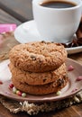 Cookies with chocolate and fragrant coffee with spices