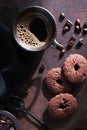 Cookies chocolate rings and coffee Royalty Free Stock Photo