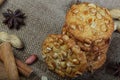 Cookies close up on sackcloth Royalty Free Stock Photo