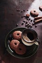 Cookies cocoa rings and coffee Royalty Free Stock Photo