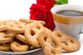 Cookies with coffee and a rose Royalty Free Stock Photo
