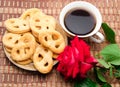 Cookies with coffee and a rose Royalty Free Stock Photo