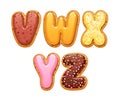 Cookies with colorful icing abc letters set.