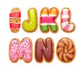 Cookies with colorful icing abc letters set.