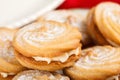 Viennese whirls cream cakes. A close-up view.