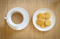 Cookies and cup of hot coffee on old wooden table. Royalty Free Stock Photo