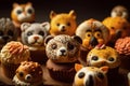 Cookies, cupcakes and muffins in the form of different animals. Baking for children.