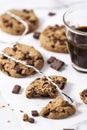 Cookies with dark chocolate chips on white plate. Royalty Free Stock Photo