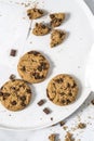 Cookies with dark chocolate chips on white plate. Royalty Free Stock Photo