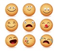 Cookies emoji vector set design. Cookie emojis with happy and funny face reaction isolated in white background for cute ginger.