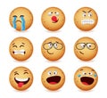 Cookies emoji vector set design. Cookie ginger bread emoji in jolly, angry and crying faces reaction isolated in white background.