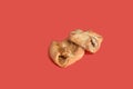 Cookies with filling on a red background. Royalty Free Stock Photo