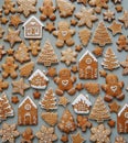 Winter holiday pattern-a set of gingerbread, the layout of the pattern. cookies in the form of a house, a christmas tree, a person Royalty Free Stock Photo
