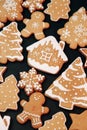 Winter holiday pattern-a set of gingerbread, the layout of the pattern on a dark background. cookies in the form of a house, a Royalty Free Stock Photo