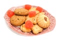 Cookies and fruit candy on glass plate Royalty Free Stock Photo