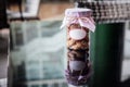 Cookies inside jar with white blank label Royalty Free Stock Photo