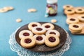 Cookies with jam, biscuits on a brown plate Royalty Free Stock Photo