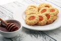 Cookies with jam, biscuits on white plate Royalty Free Stock Photo