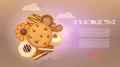 Cookies with jam, gingerbread, chocolate chip cookie, homemade biscuit vector illustration web banner. Royalty Free Stock Photo