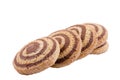 Cookies with a light and dark spiral on a light background