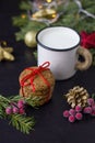 Cookies and milk for Santa Clause on wood table Royalty Free Stock Photo