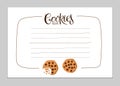 Cookies pecipe blank with empty place for text. Cookbook page template. Recipe Write Template. For homemade cookies with