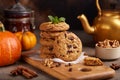 Cookies with pumpkin, walnuts and dark chocolate