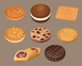 Cookies. Realistic delicious sugar cookies decent vector illustrations