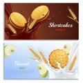 Cookies realistic horizontal banners set with apple and chocolate taste symbols isolated vector illustration